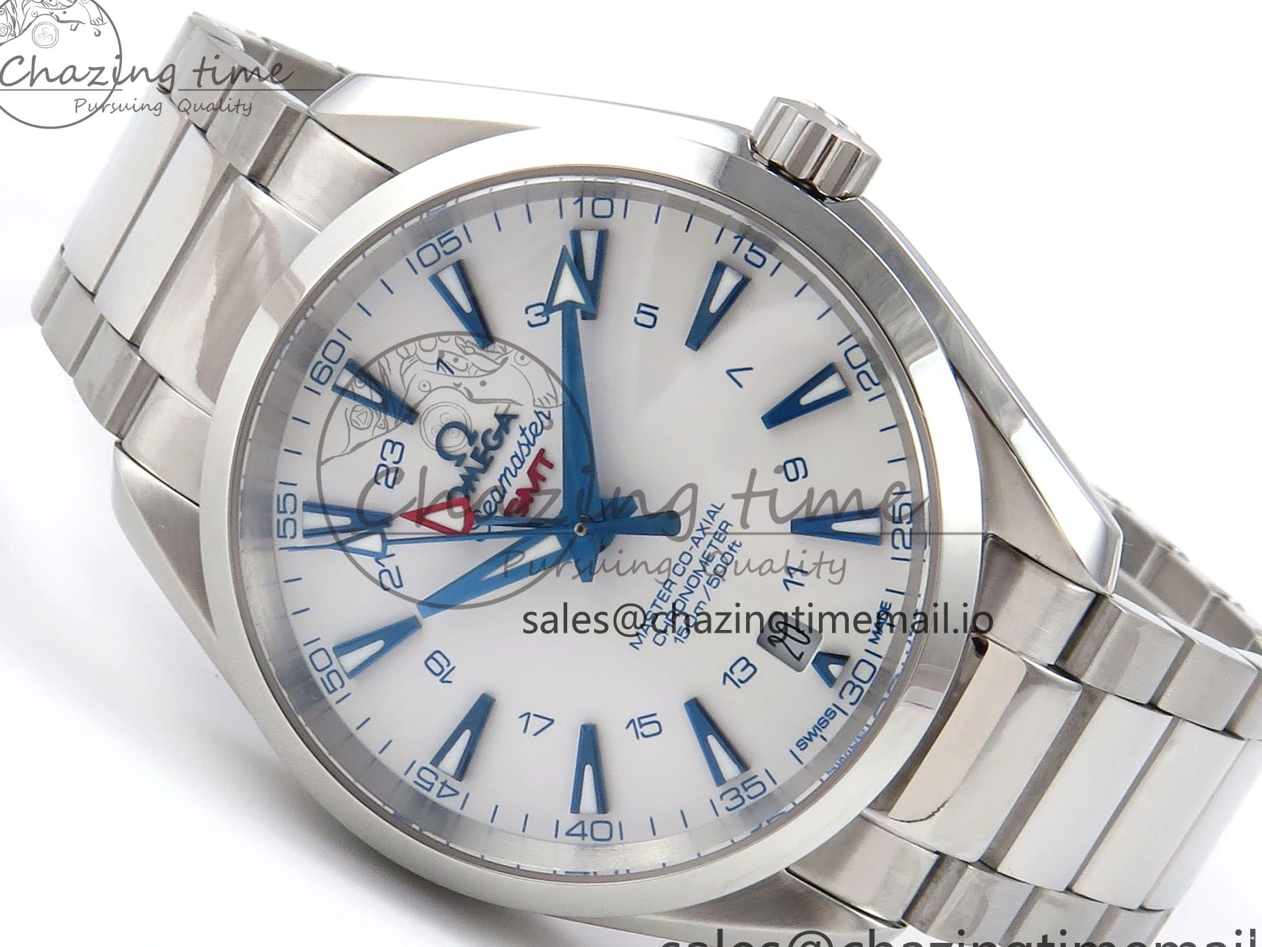 0108 Aqua Terra 150M GMT OMF 1:1 Best Edition White Blue Dial on SS Bracelet A RelaxedFit 7709